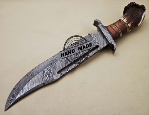 Rambo Damascus Bowie Knife Custom Handmade Damascus Bowie Knife 1680 - Image 4