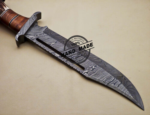 Rambo Damascus Bowie Knife Custom Handmade Damascus Bowie Knife 1680 - Image 7