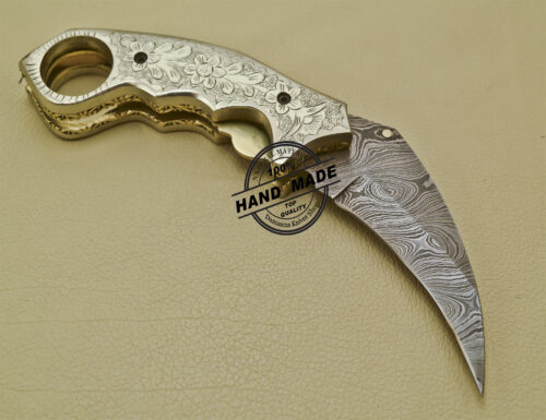 Damascus Karambit Folding Knife Custom Handmade Damascus Steel Pocket Knife 1684 - Image 7