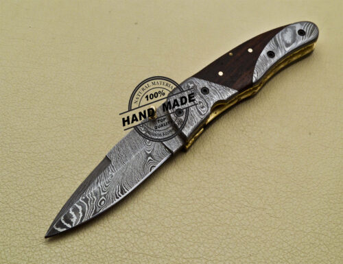 Damascus Folding Knife Custom Handmade Damascus Steel Pocket Liner Lock Knife 1695 - Image 3
