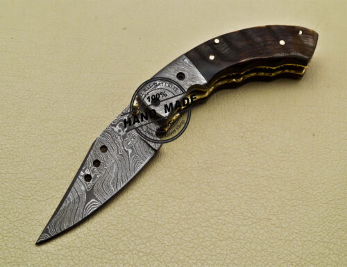 Damascus Folding Knife Custom Handmade Damascus Steel Pocket Liner Lock Knife 1697 - Image 3