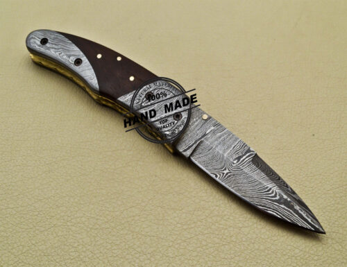 Damascus Folding Knife Custom Handmade Damascus Steel Pocket Liner Lock Knife 1695 - Image 4
