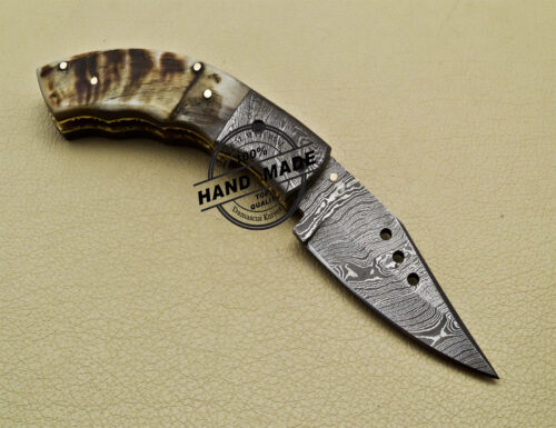 Damascus Folding Knife Custom Handmade Damascus Steel Pocket Liner Lock Knife 1697 - Image 4