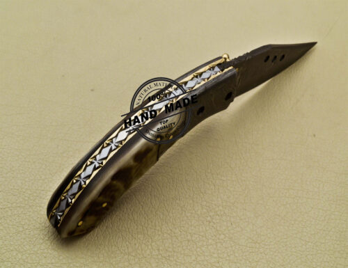 Damascus Folding Knife Custom Handmade Damascus Steel Pocket Liner Lock Knife 1697 - Image 5