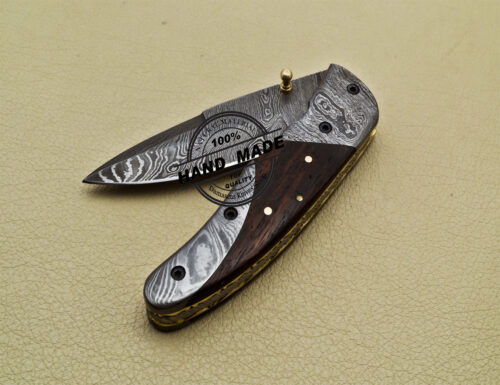 Damascus Folding Knife Custom Handmade Damascus Steel Pocket Liner Lock Knife 1695 - Image 6