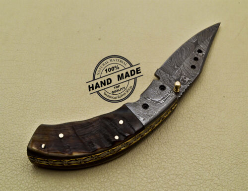 Damascus Folding Knife Custom Handmade Damascus Steel Pocket Liner Lock Knife 1697 - Image 6