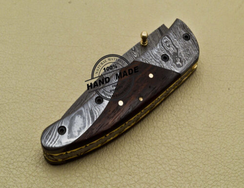 Damascus Folding Knife Custom Handmade Damascus Steel Pocket Liner Lock Knife 1695 - Image 7