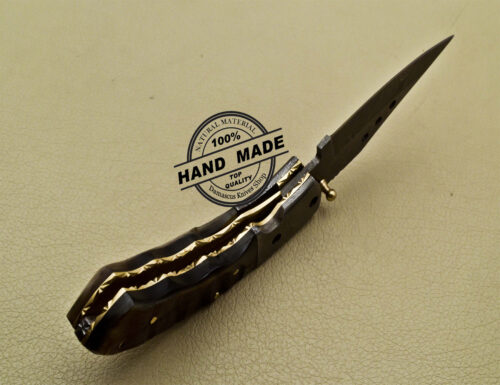 Damascus Folding Knife Custom Handmade Damascus Steel Pocket Liner Lock Knife 1697 - Image 7