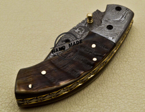 Damascus Folding Knife Custom Handmade Damascus Steel Pocket Liner Lock Knife 1697 - Image 8