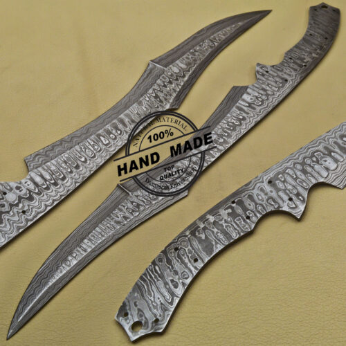 5XDamascus steel BLANK BLADES FIX BLADE HUNTING KNIVES LOT OF 5 