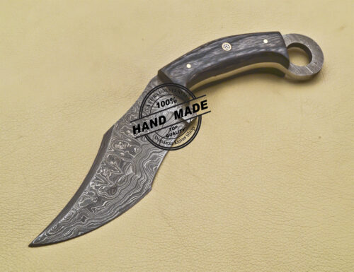 Finger Damascus Skinner Knife Custom Handmade Damascus Steel Knife 1689 - Image 3