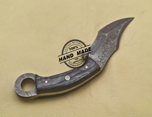Finger Damascus Skinner Knife Custom Handmade Damascus Steel Knife 1689 - Image 6
