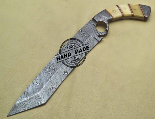 Damascus Bowie Finger Knife Custom Handmade Damascus Steel Finger Knife With Bone Handle 1913 - Image 3