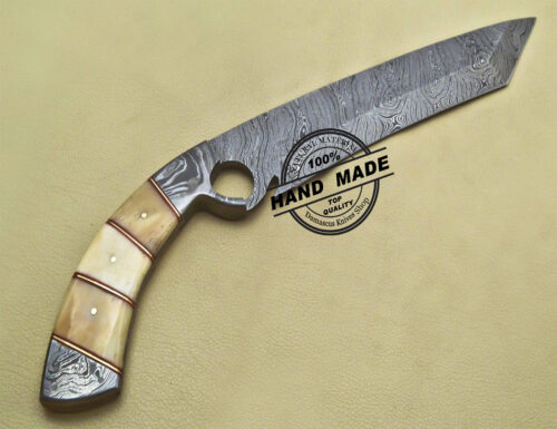 Damascus Bowie Finger Knife Custom Handmade Damascus Steel Finger Knife With Bone Handle 1913 - Image 4