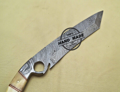 Damascus Bowie Finger Knife Custom Handmade Damascus Steel Finger Knife With Bone Handle 1913 - Image 5