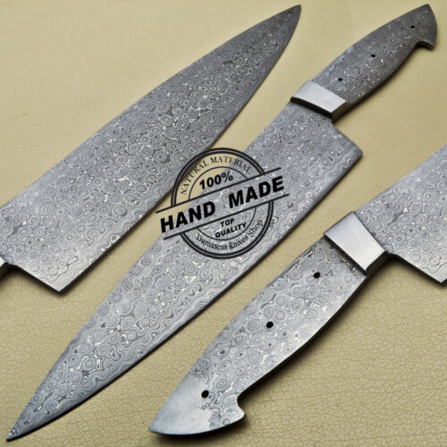 Lot of 4 PCs Damascus Kitchen Blank Blades Knives Custom Handmade Damascus Steel 1908 - Image 5