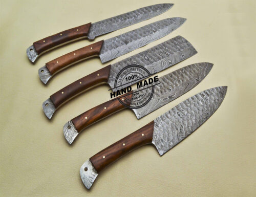 Lot Of 5 PCs Damascus Kitchen Set Custom Handmade Damascus Steel Kitchen Set 1914 - Image 4