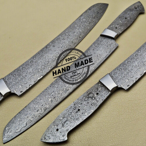 Lot of 4 PCs Damascus Kitchen Blank Blades Knives Custom Handmade Damascus Steel 1908 - Image 6