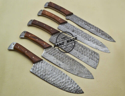 Lot Of 5 PCs Damascus Kitchen Set Custom Handmade Damascus Steel Kitchen Set 1914 - Image 5