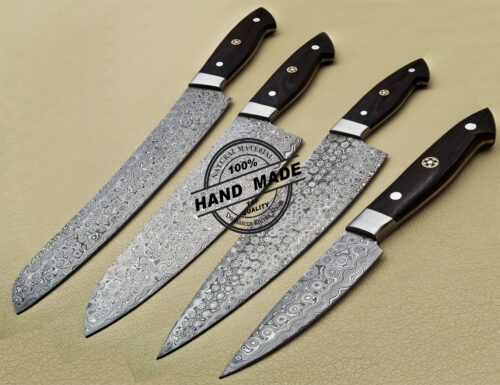 Lot of 4 PCs Damascus Kitchen Knives Set Custom Handmade Damascus Steel Knives 1907 - Image 7
