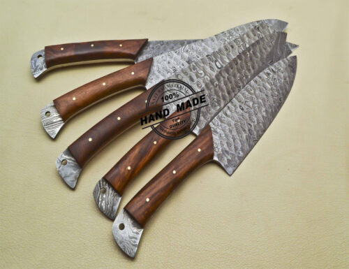 Lot Of 5 PCs Damascus Kitchen Set Custom Handmade Damascus Steel Kitchen Set 1914 - Image 6