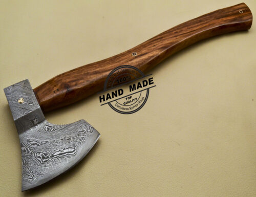 Custom Handmade Damascus Steel Solid Tomahawk Axe With Rose Wood Handle 1918 - Image 3