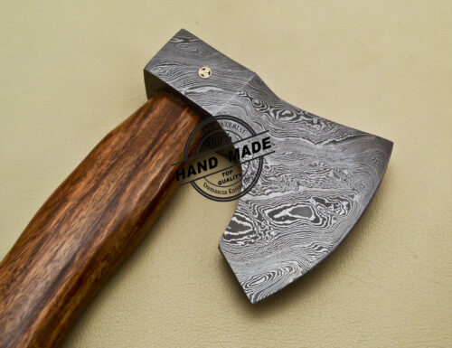 Custom Handmade Damascus Steel Solid Tomahawk Axe With Rose Wood Handle 1918 - Image 6