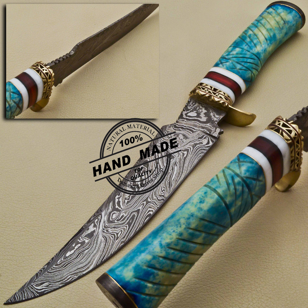 BEAUTIFUL FANCY CUSTOM HANDMADE SKINNER SURVIVEL KNIFE WITH BEAUTIFUL  HANDLE MATERIAL DAMASCUS GAUIRD WOOD AND STAGE – Knife Master Industry