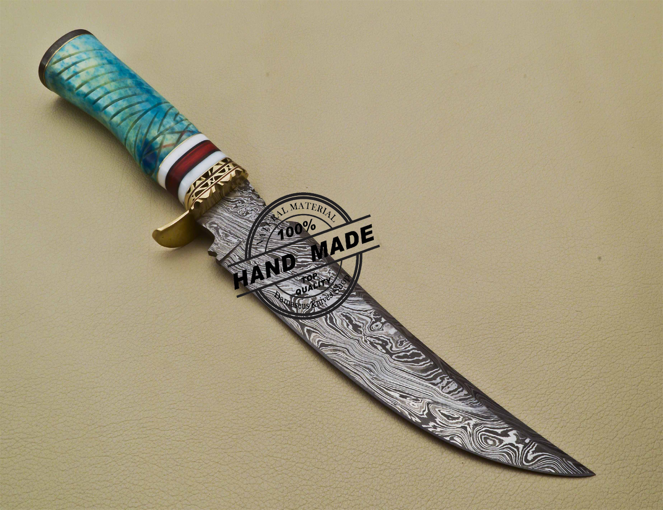 HTS-420 Custom Handmade Damascus Hunter Knife/ Fixed Blade Skinner