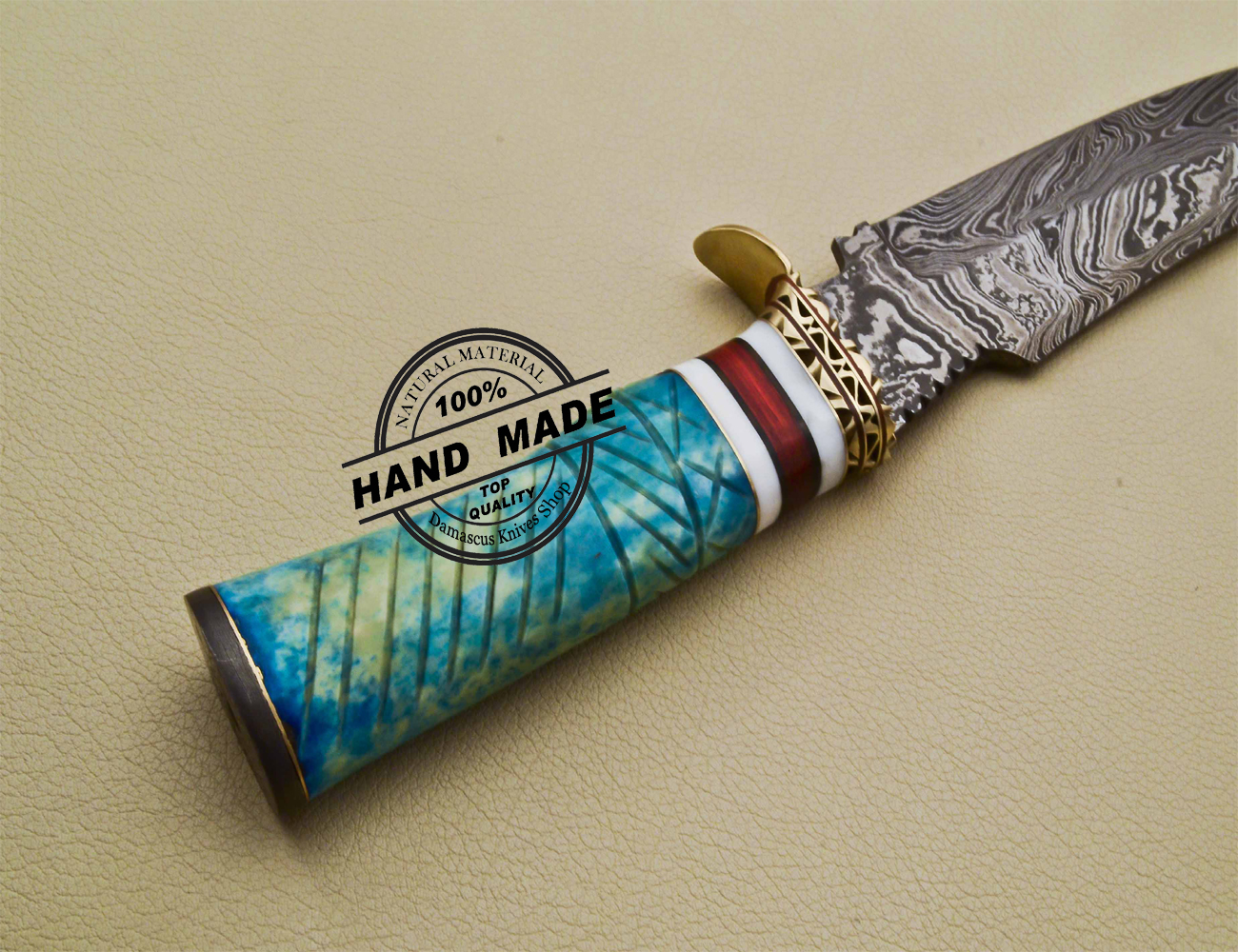 Damascus Skinner Knife Fixed Blade Custom Handmade Damascu