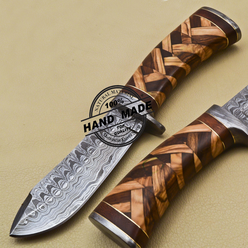 Handmade Damascus Steel Knives with Wood and Steel Handle