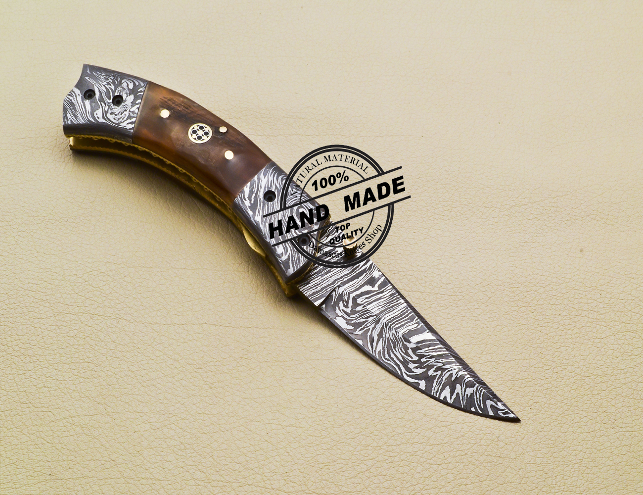 Mosasaurus Damascus Steel Folding Knife