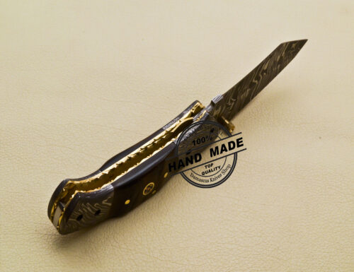 Tanto Damascus Folding Knife Custom Handmade Damascus Steel Knife 2063 - Image 6