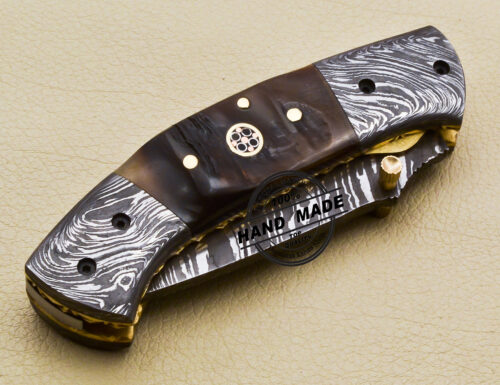 Tanto Damascus Folding Knife Custom Handmade Damascus Steel Knife 2063 - Image 9