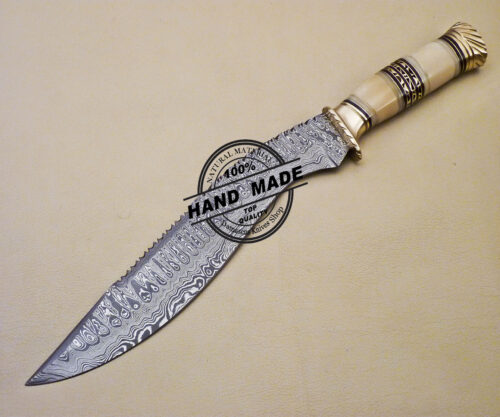 Damascus Kukri Knife Custom Handmade Damascus Steel Knife With Bone Handle 2065 - Image 3
