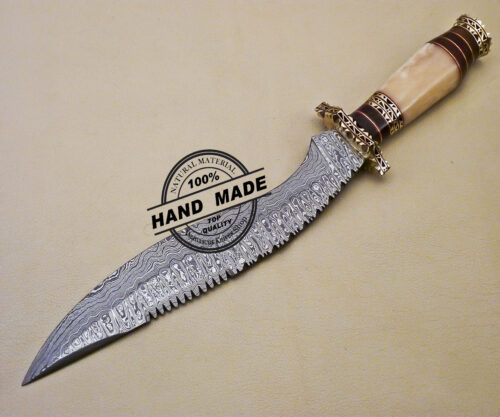 Damascus Kukri Knife Custom Made Hand Forged Damascus Steel Knife 2066 - Image 4
