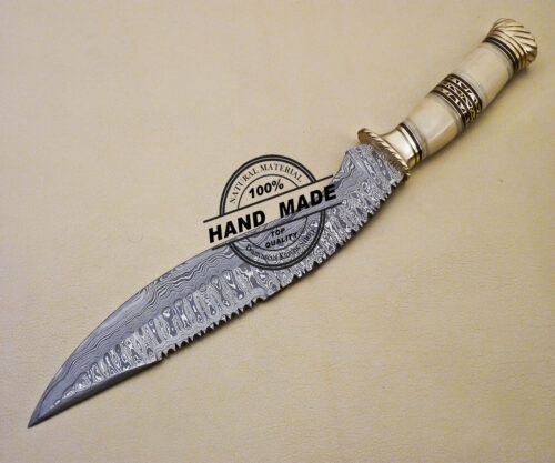 Damascus Kukri Knife Custom Handmade Damascus Steel Knife With Bone Handle 2065 - Image 4