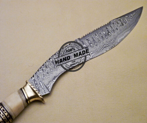 Damascus Kukri Knife Custom Handmade Damascus Steel Knife With Bone Handle 2065 - Image 5