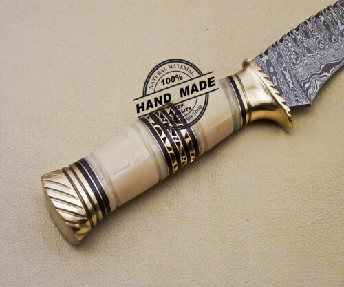 Damascus Kukri Knife Custom Handmade Damascus Steel Knife With Bone Handle 2065 - Image 7