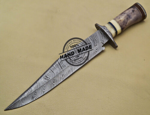 Damascus Bowie Knife Clip Point Blade Custom Handmade Damascus Steel Knife - Image 3