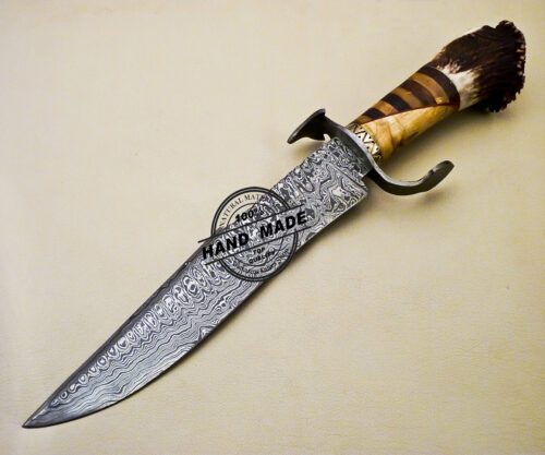 Damascus Bowie Knife Custom Handmade Damascus Steel Hunting Knife 3131 - Image 2