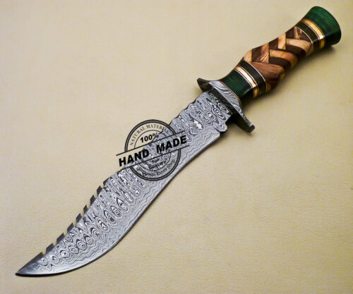 Damascus Bowie Knife Custom Handmade Damascus Steel Fixed Blade Knife 3127 - Image 3