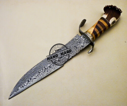 Damascus Bowie Knife Custom Handmade Damascus Steel Hunting Knife 3131 - Image 3