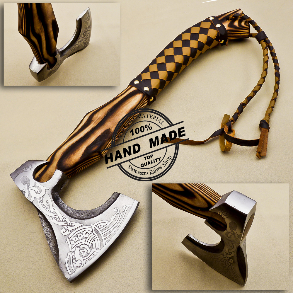 Custom Handmade forged Carbon Steel Viking Axe Bearded Hatchet Ash wood handle 