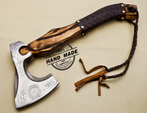 Valknut Axe Forged Carbon Steel Viking Axe with Ash Wood Shaft, Viking Bearded Camping Axe 3140 - Image 3