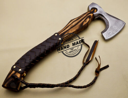 Valknut Axe Forged Carbon Steel Viking Axe with Ash Wood Shaft, Viking Bearded Camping Axe 3140 - Image 4