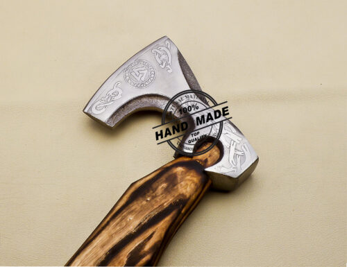 Valknut Axe Forged Carbon Steel Viking Axe with Ash Wood Shaft, Viking Bearded Camping Axe 3140 - Image 6