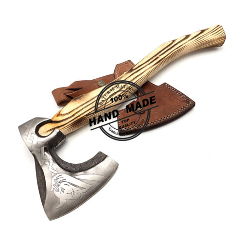 Custom Gift Forged Carbon Steel Viking Axe, With Ash Wood Shaft, Viking Bearded Camping Axe 3142