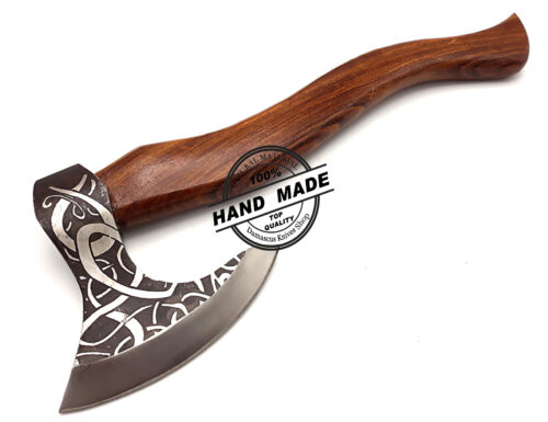 Smith Custom Forged Carbon Steel Viking Axe Throwing Rose Wood Shaft, Viking Bearded Camping Axe 3147 - Image 3
