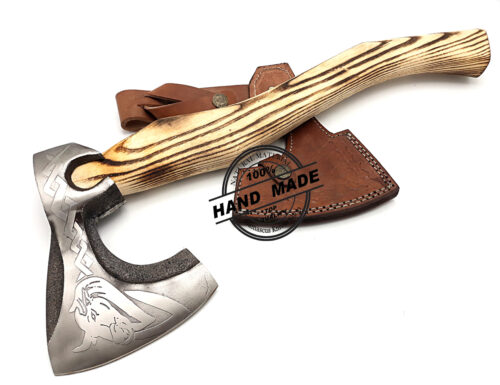 Custom Gift Forged Carbon Steel Viking Axe, With Ash Wood Shaft, Viking Bearded Camping Axe 3142 - Image 5